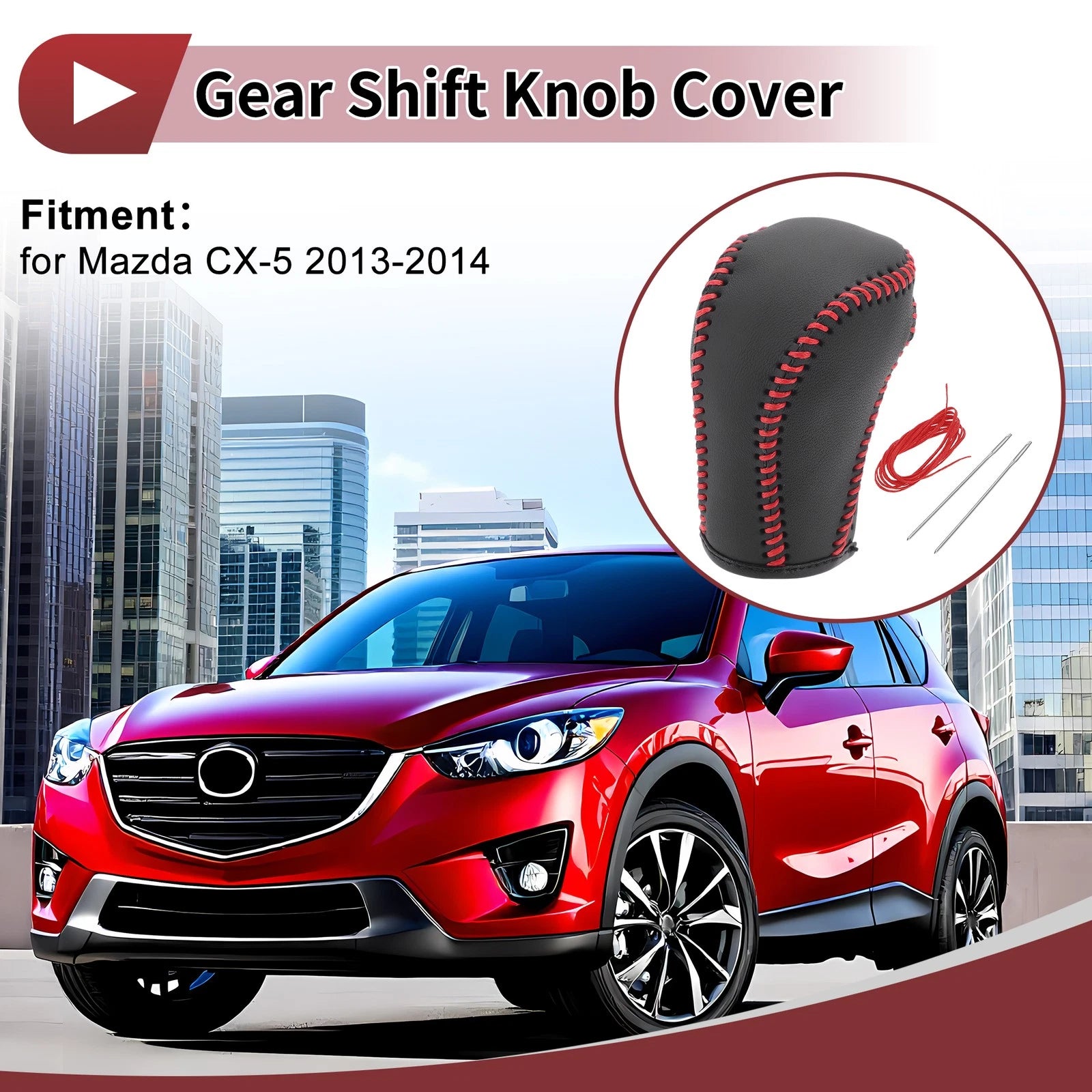 1 Pc Gear Shift Knob Cover for Mazda CX-5 (2013–2014) Black Red