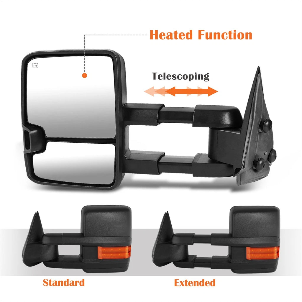 Set of 2 Power Heated Black Towing Mirrors with LED Signal for Silverado/Sierra (1999–2002)