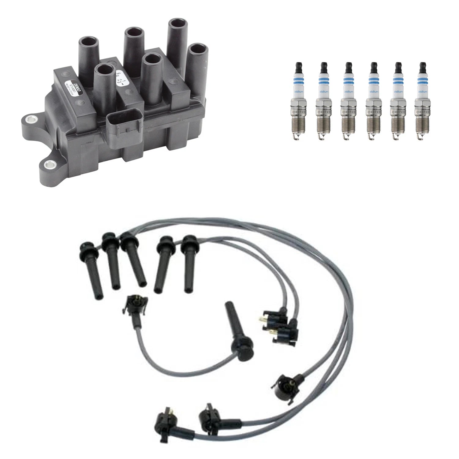 Set of 6 Denso Ignition Coil Wires & Bosch Iridium Spark Plugs for Mazda MPV (1996–2006)