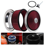 14" Red Round Deep Dish Air Cleaner Kit for Universal Vehicles