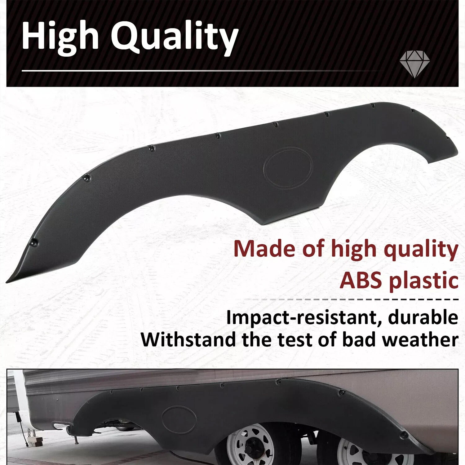 Tandem Trailer Fenders Skirt Set for RVs Campers Trailers (Black)