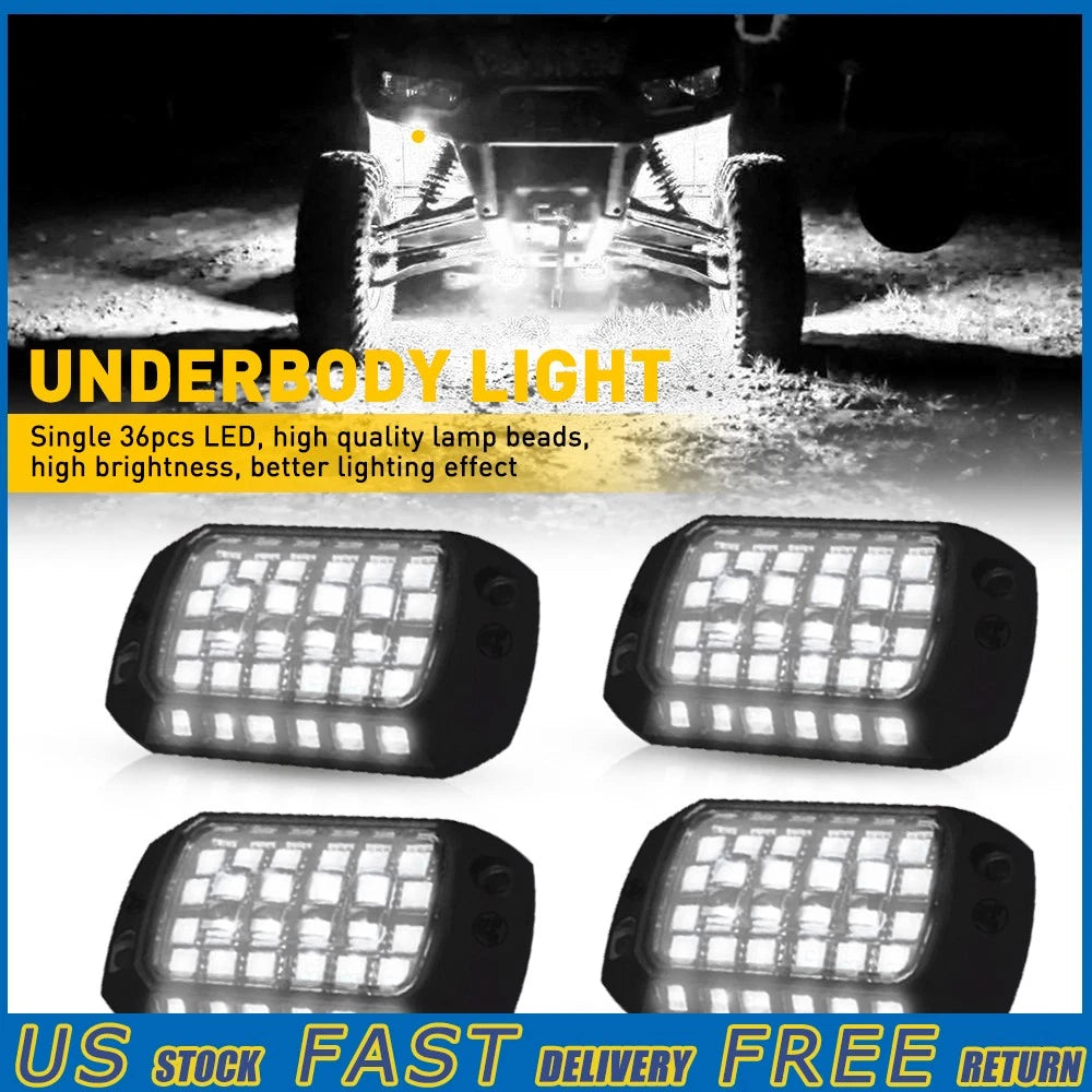 4X LED White Rock Lights for Offroad Truck Car (Waterproof, Underbody)