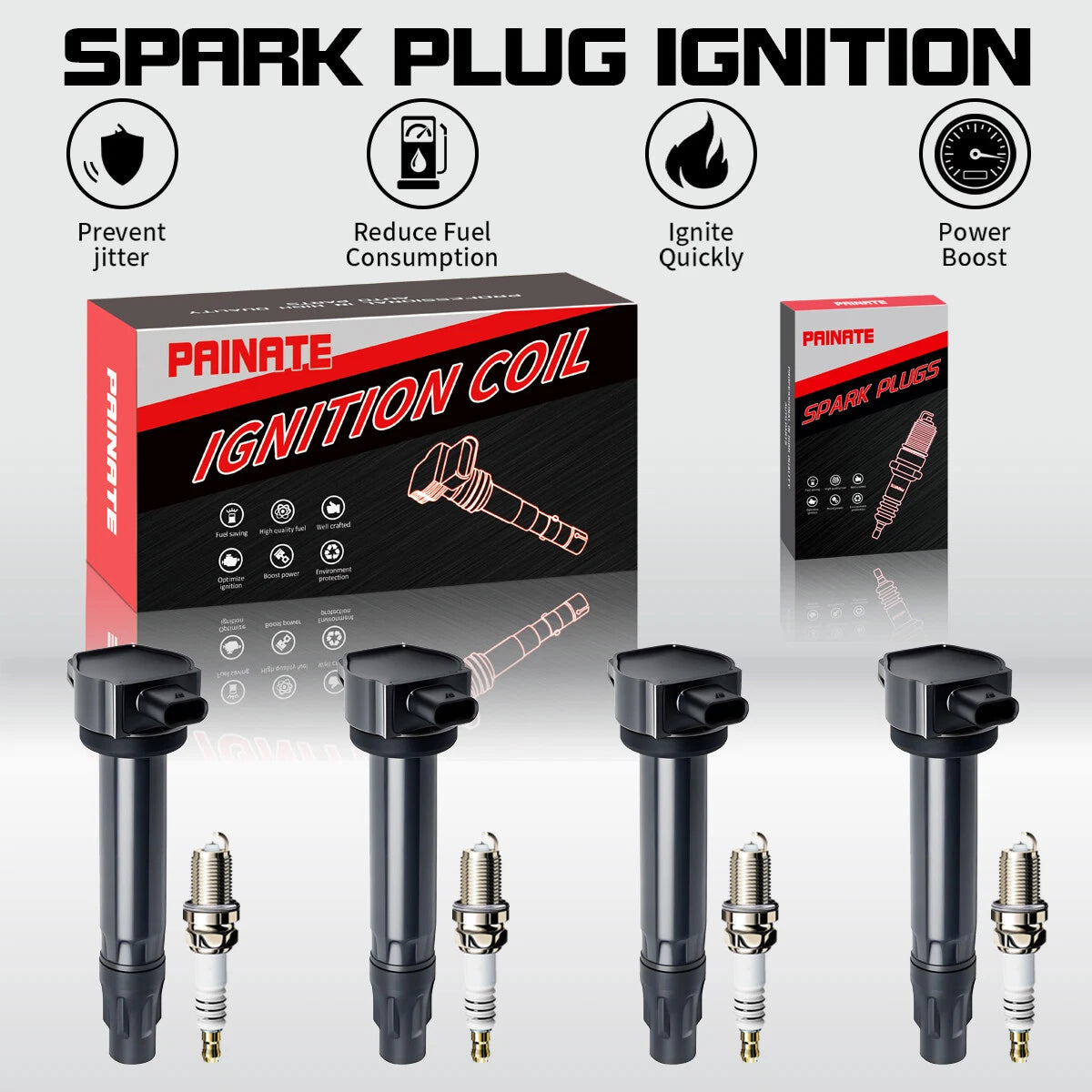 Set of 4 Ignition Coils + Spark Plugs for Dodge Jeep Compass (C1587, 4606824AB, UF557)