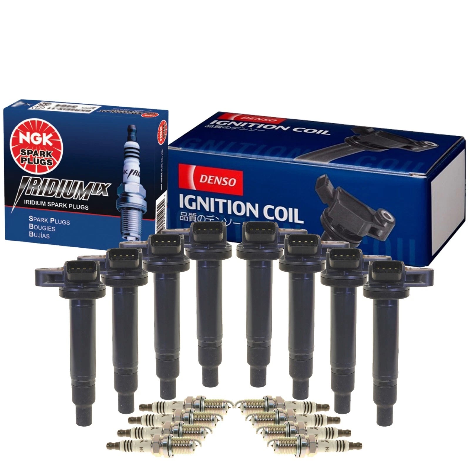 Set of 8 Denso COP Ignition Coils & NGK IridiumIX Spark Plugs for Lexus Toyota V8