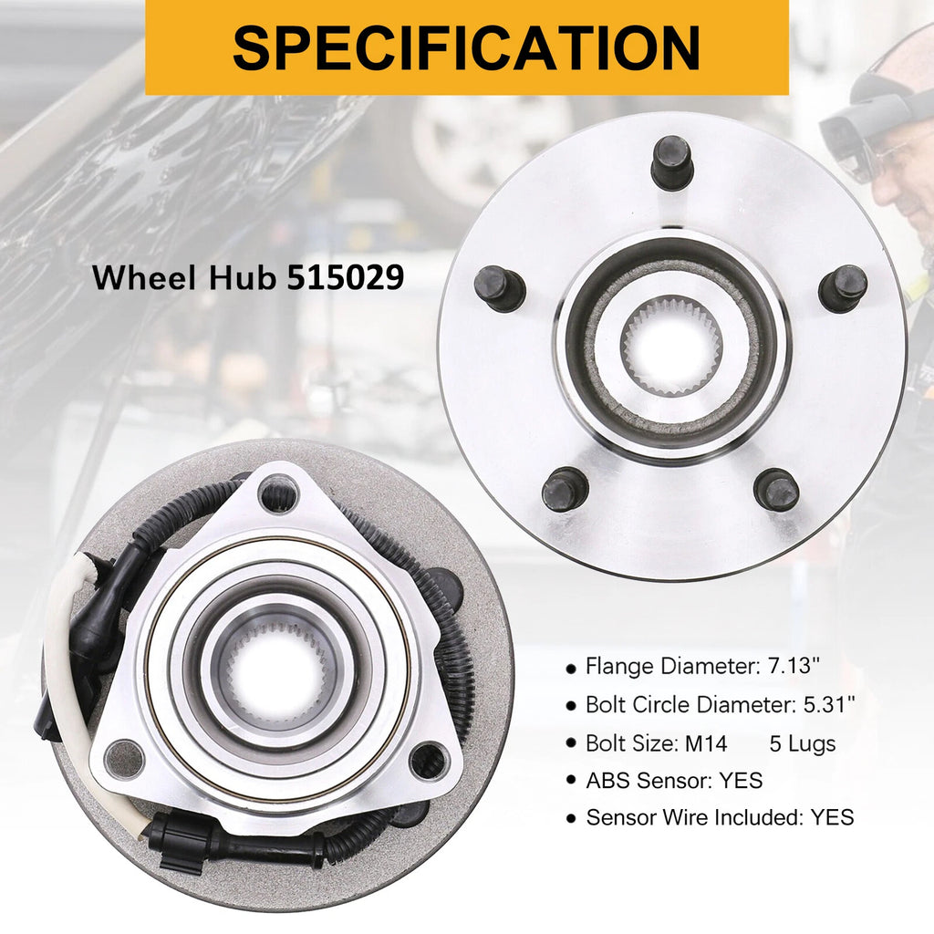 2 Front Wheel Bearing and Hub for Ford F-150 (2000–2003) w/ABS 4x4