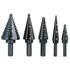 Set of 5 Step Drill Bits Black Oxide M2 1/8-1-3/8"