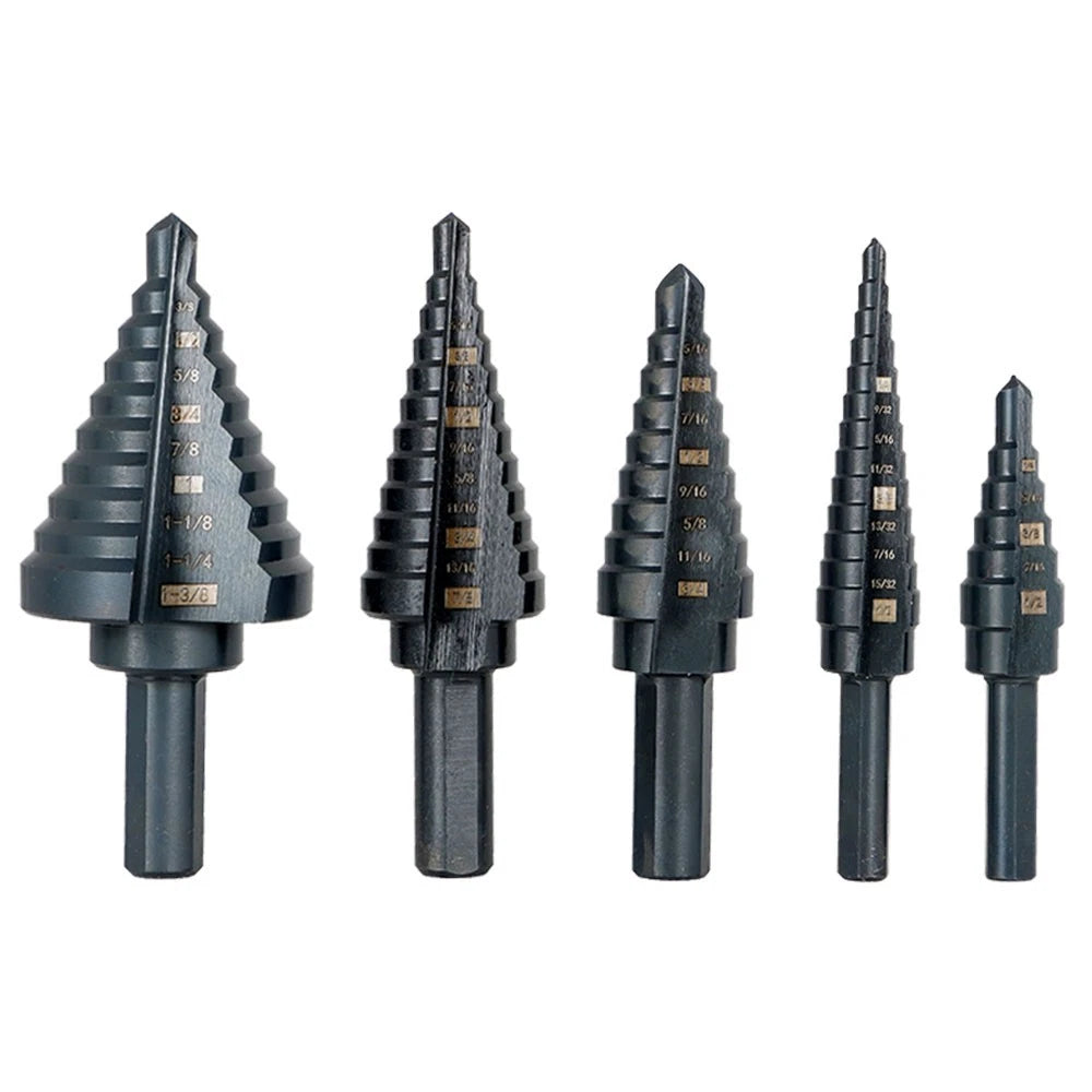 Set of 5 Step Drill Bits Black Oxide M2 1/8-1-3/8"