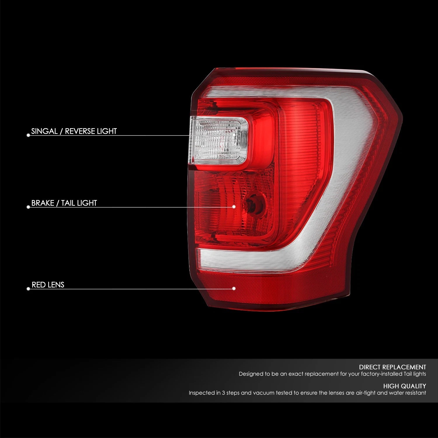 Chrome Housing Red Lens Tail Light for Ford Expedition (2018–2021)