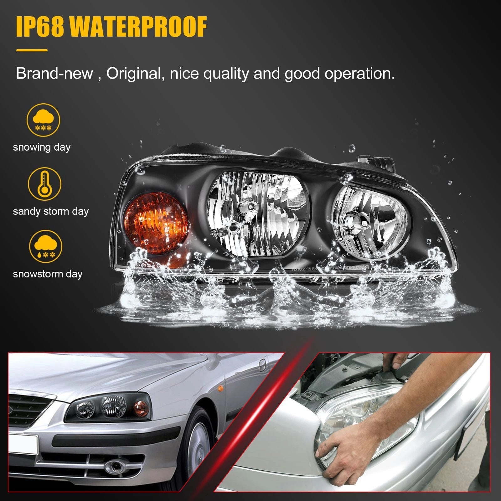 Headlights for Hyundai Elantra (2004–2006) Black Housing L+R