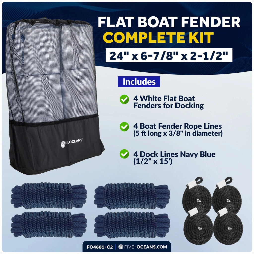 4-Pack White Flat Boat Fender Kit for Boats (24" x 6-7/8" x 2-1/2")