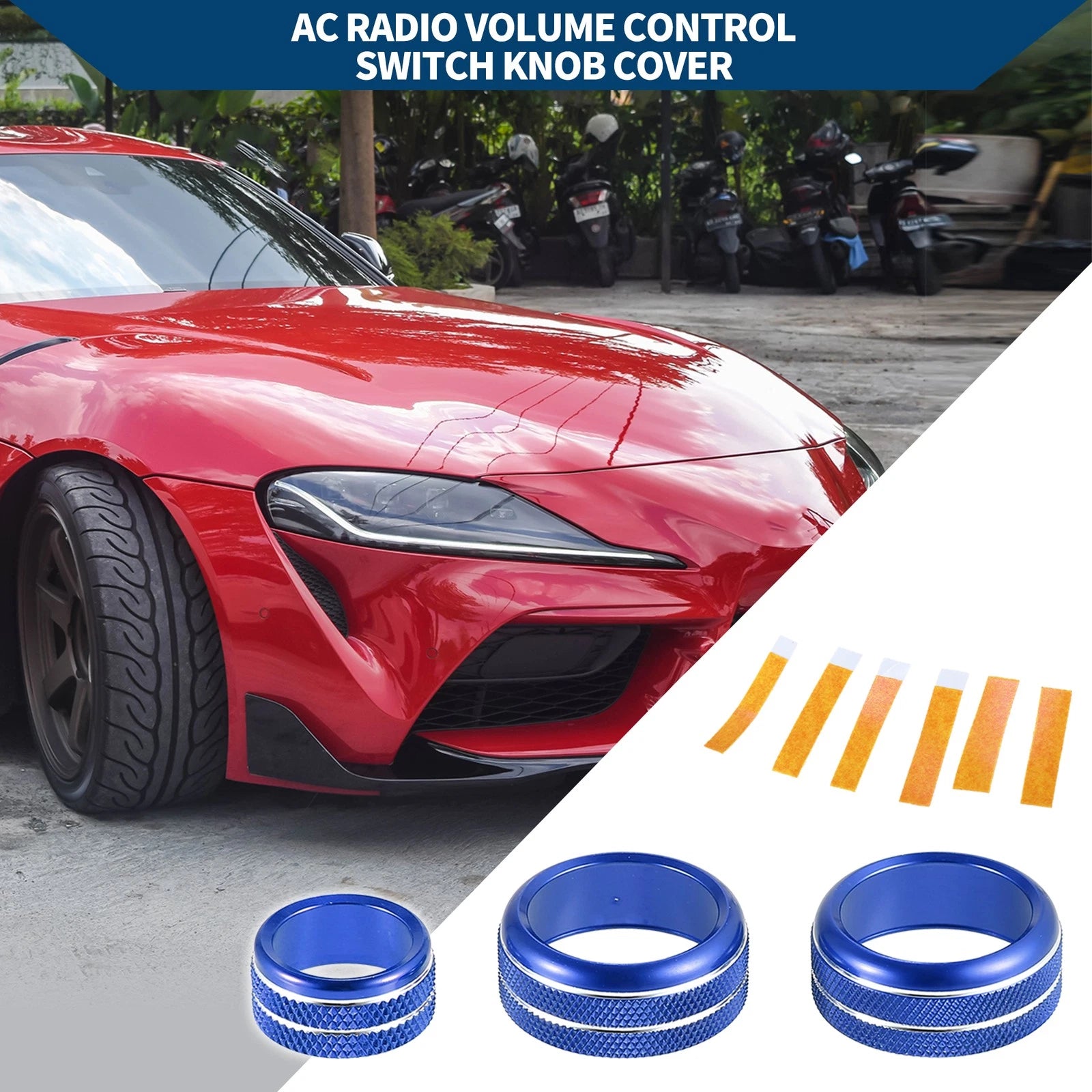 3X AC Radio Volume Switch Knob Cover Ring for Toyota Supra (2018–2022) Blue