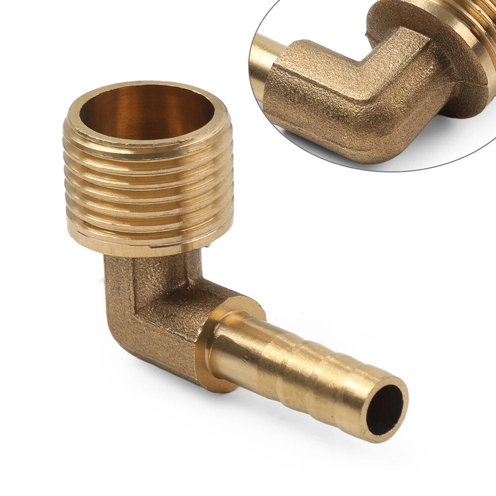 90 Degree Brass Barb Hose Fitting 8mm x 1/2G Male Pipe