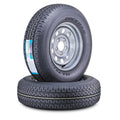 2X ST205/75R15 Trailer Tires with 5x5 Silver Mod Rims (E HD 2400lbs)