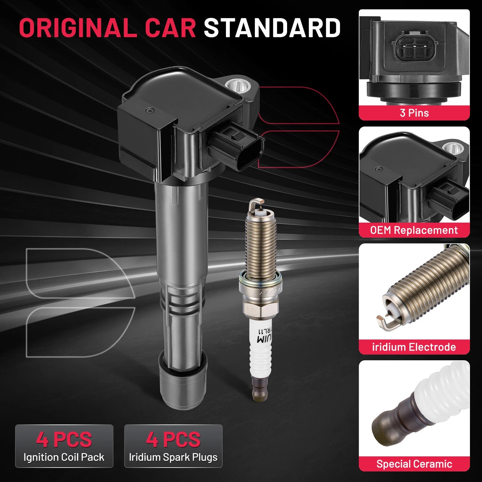 Set of 4 Ignition Coils & 4 Iridium Spark Plugs for Honda Accord (2013–2017)