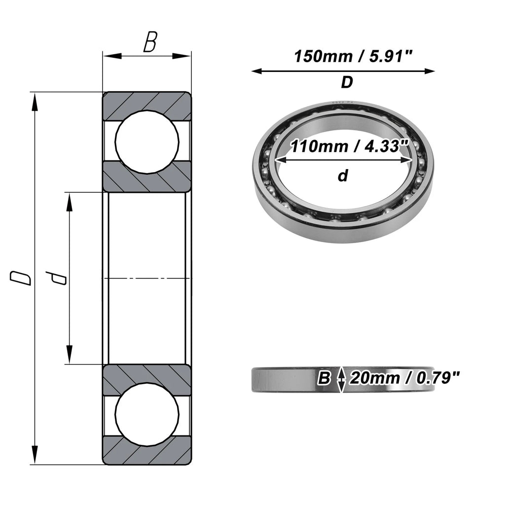 Deep Groove Ball Bearings 110x150x20mm for Scooter Skateboard (No Years)