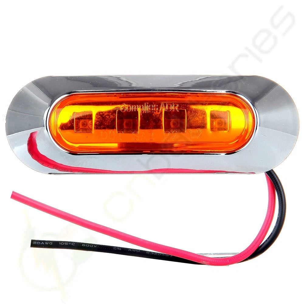 8pcs LED Side Marker Light for Truck Trailer (12V) with Chrome Cover Bezel