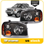 Set of 2 Headlight Assemblies for Nissan Frontier (2001–2004) Black Housing