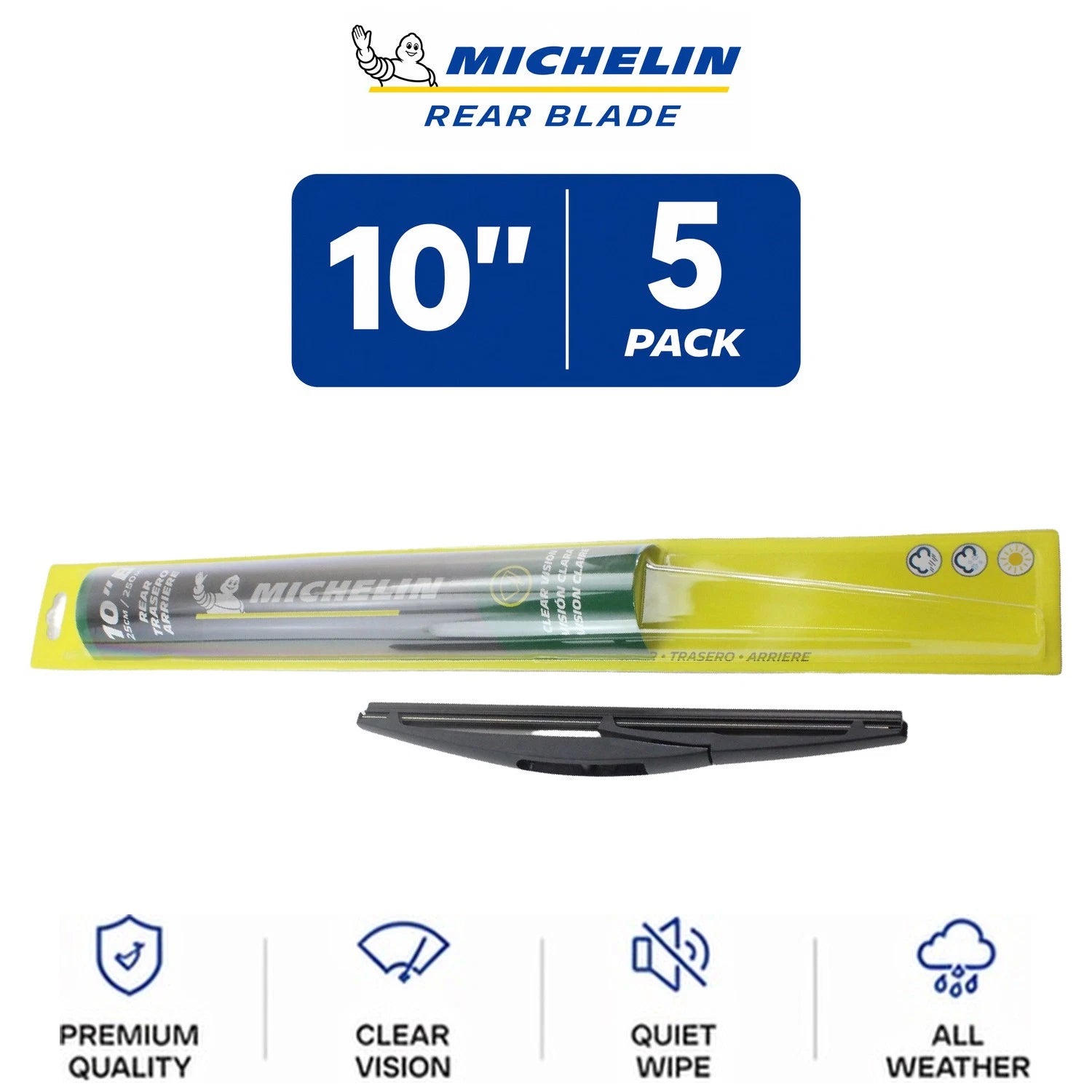 Set of 5 Michelin Rear Wiper Blades for Curved-Fit Vehicles (10")