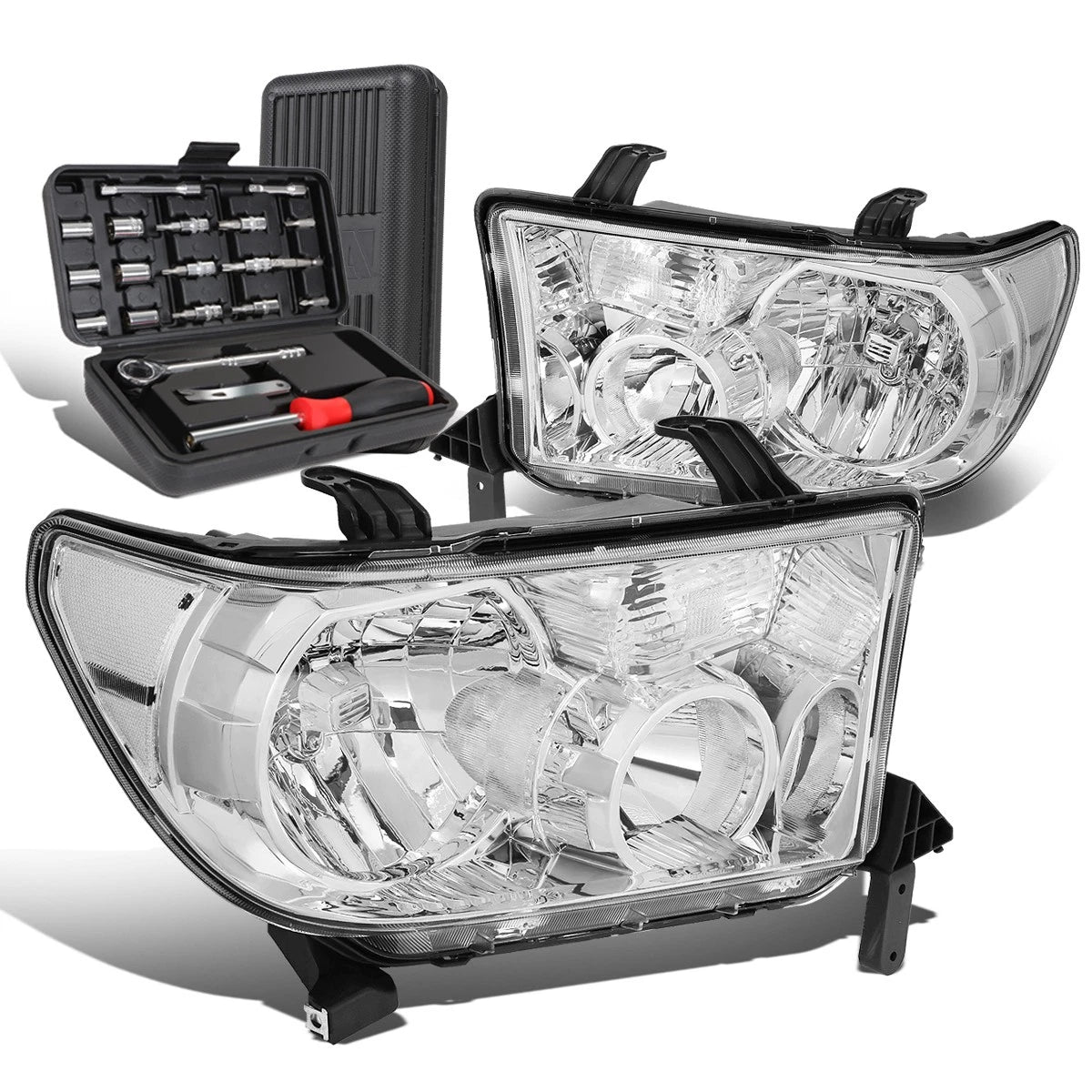 Pair of Chrome Clear Side Headlights for Tacoma Sequoia (2007–2013)