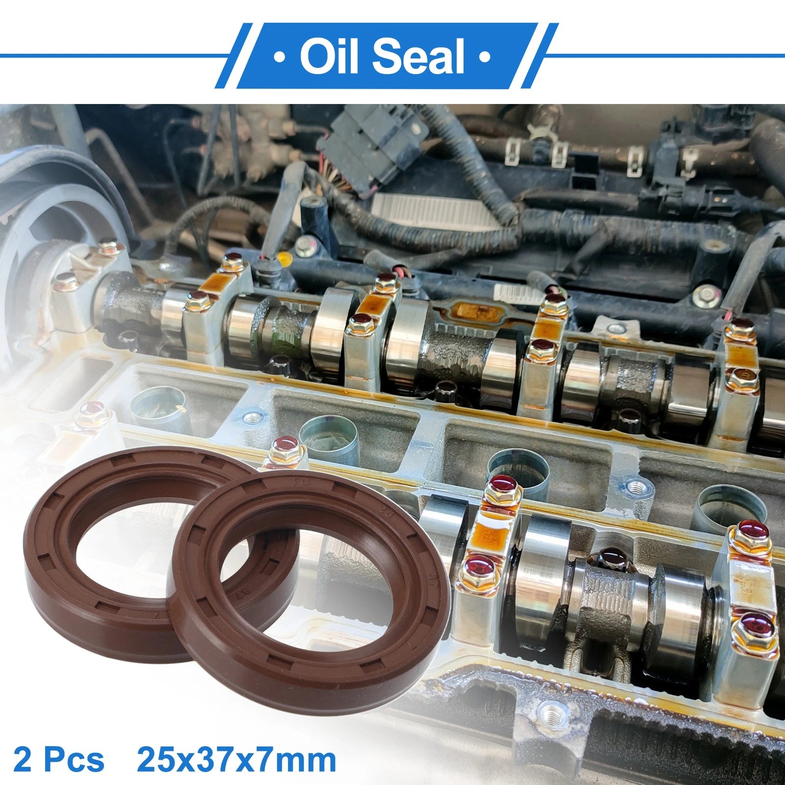 2X Oil Seal Rotary Shaft Seal for Various Models (25x37x7mm) FKM Rubber