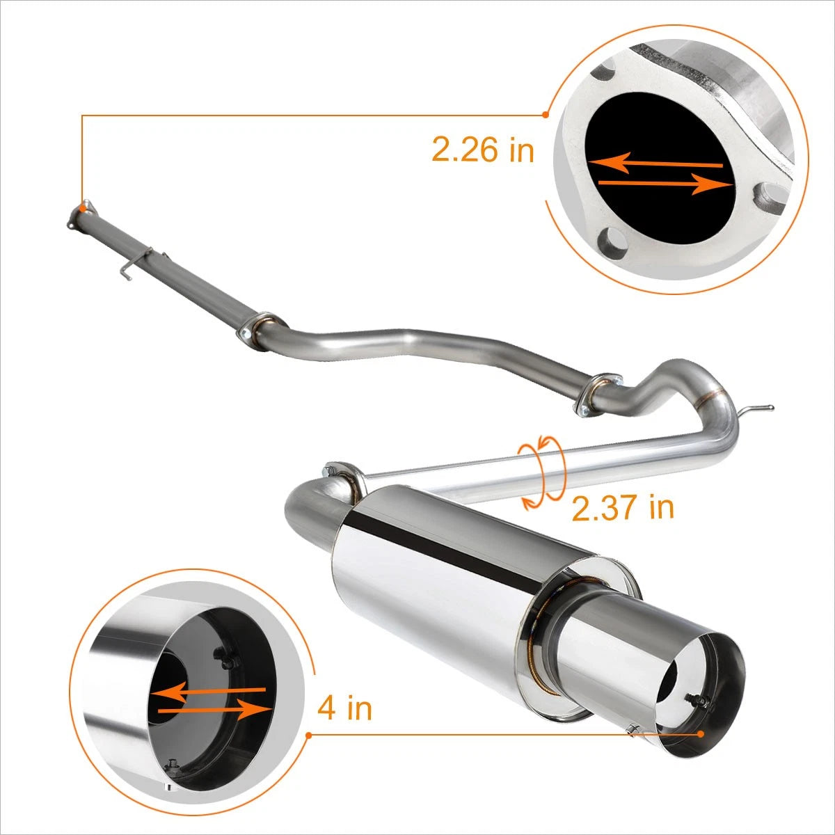 4" Round Tip Muffler Catback Exhaust System for Honda Civic ED (1989–1991)