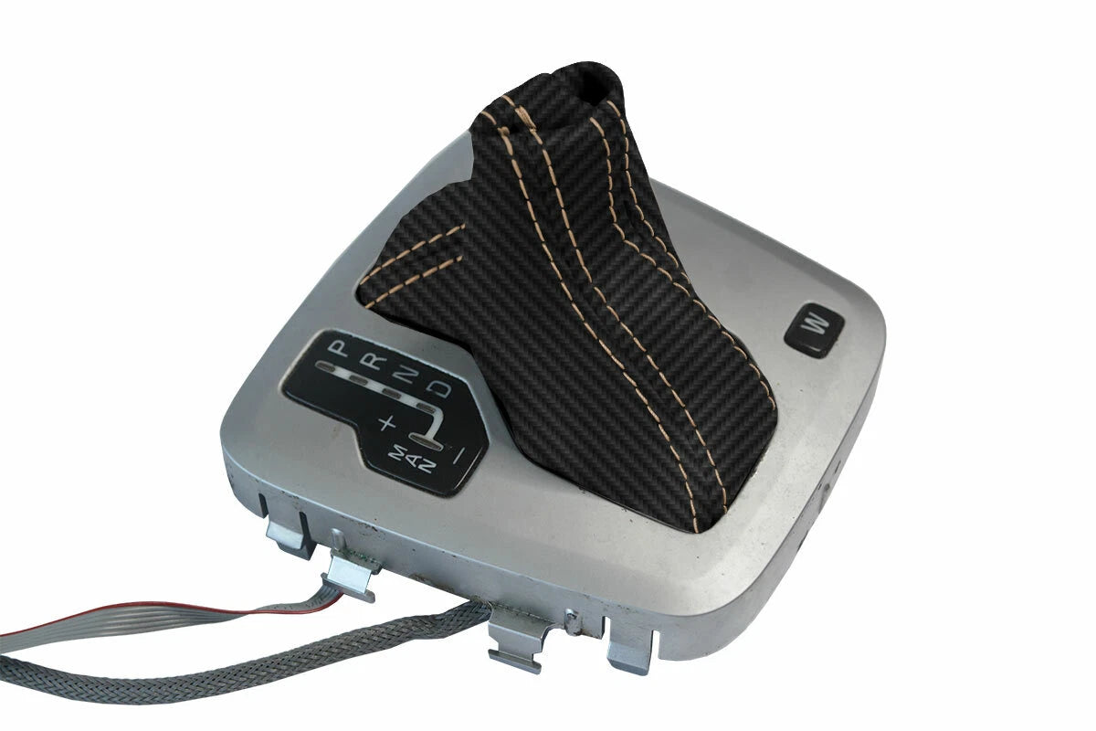 Automatic Shift Boot Cover for Volvo XC90 (2003–2014) Carbon Fiber Beige Stitch