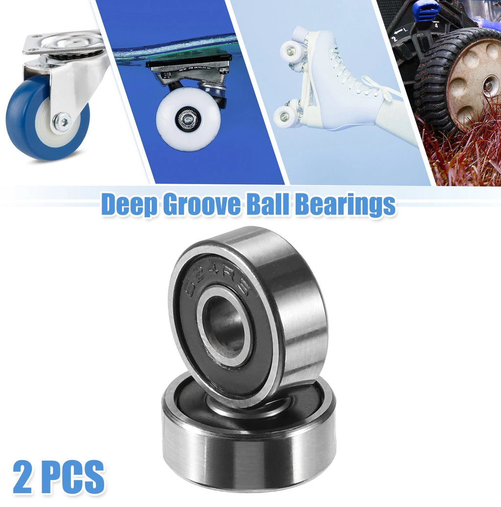 2 Pcs 624-2RS Deep Groove Ball Bearings for Auto (4x13x5mm)