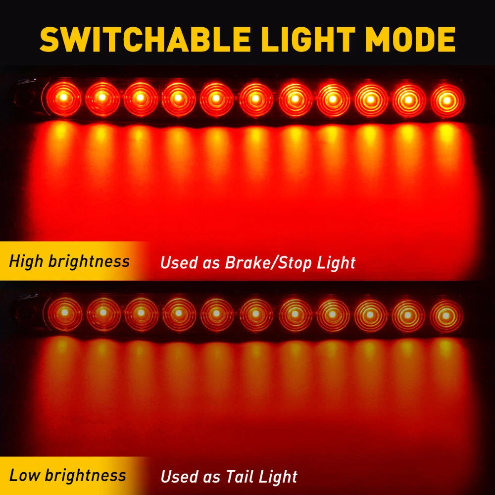 2X 15" Clear/Red LED Trailer Truck RV Stop Tail Light Bar