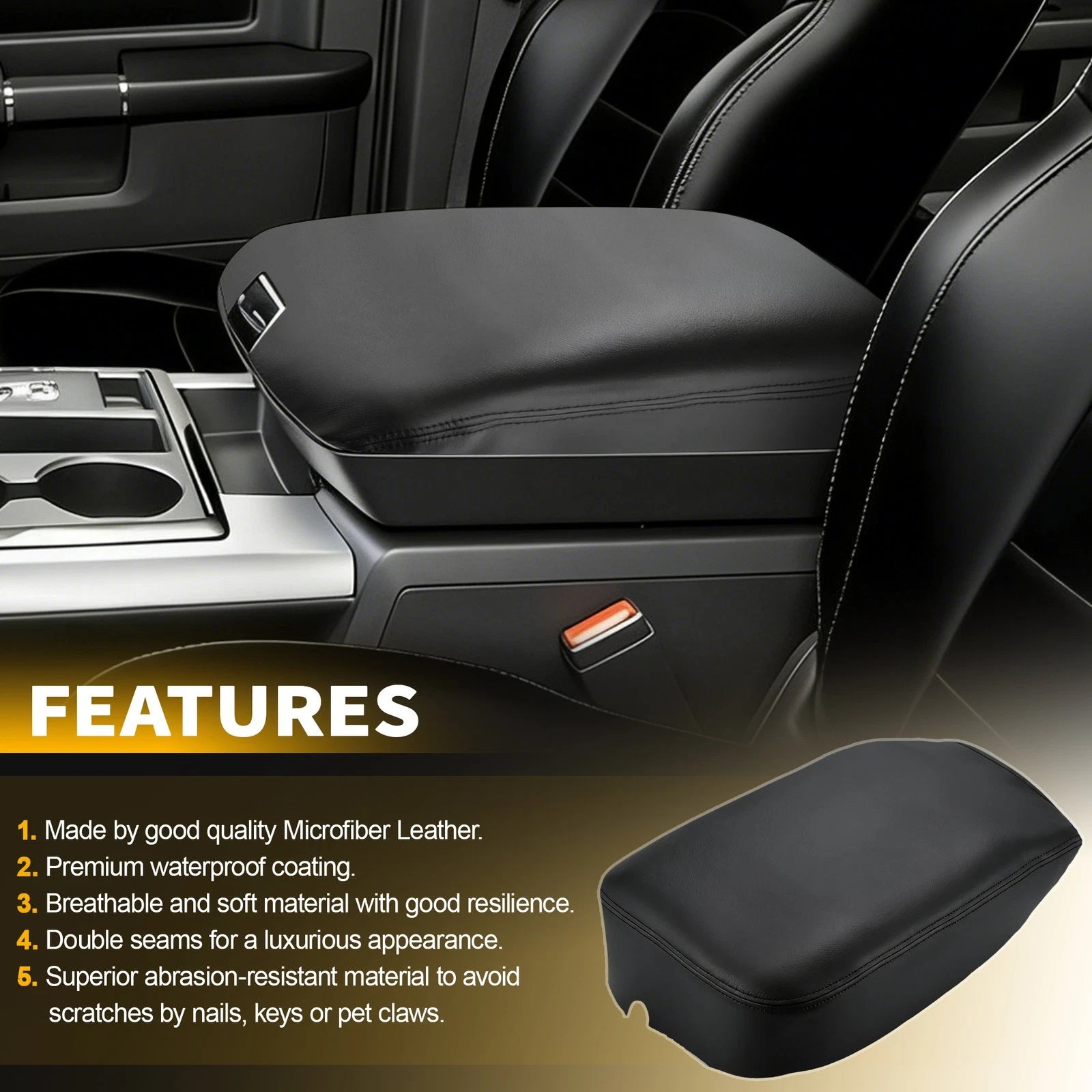 Leather Console Lid Armrest Cover for Dodge Ram 1500 2500 3500 (2009–2012)
