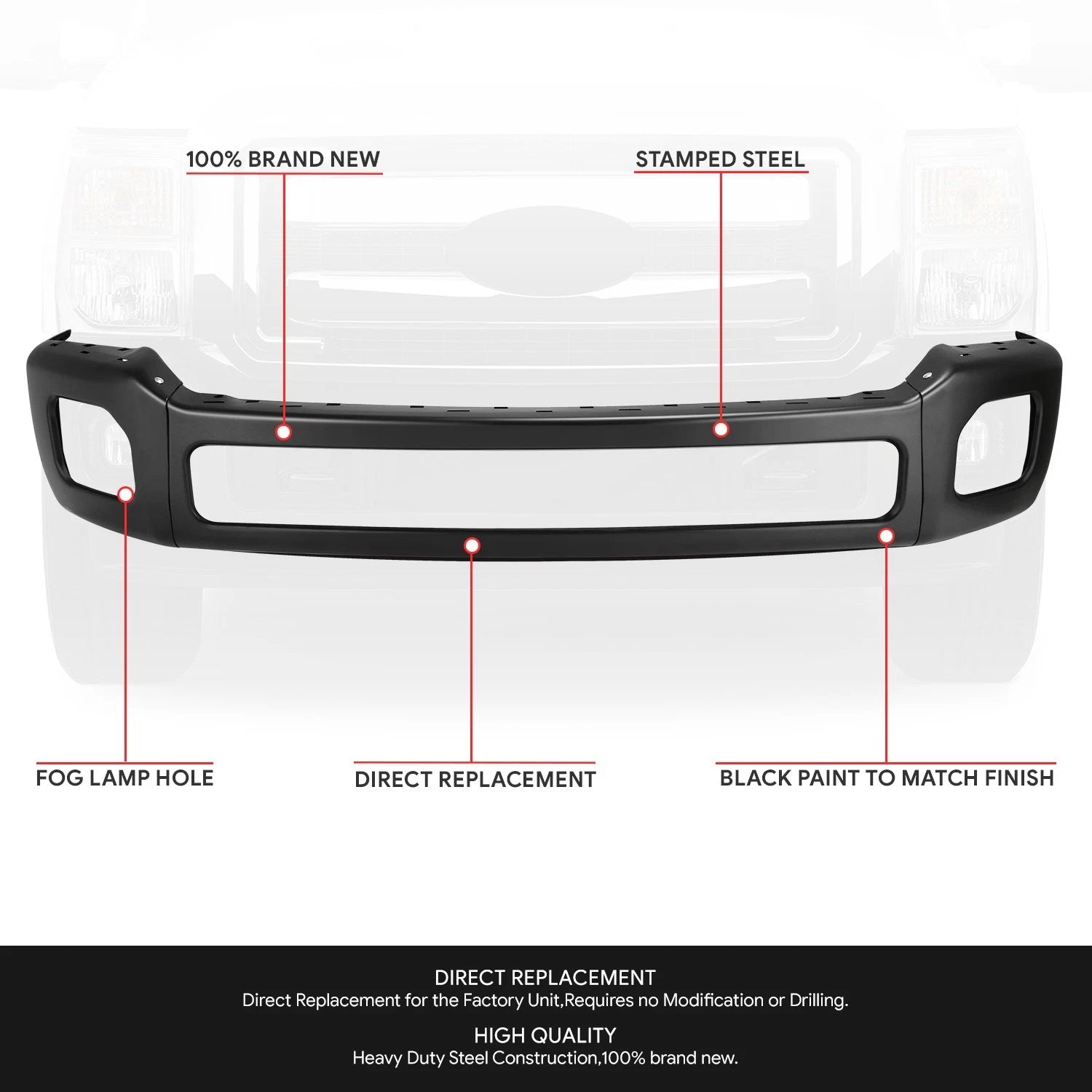 Front Bumper Face Bar for Ford F250 F350 Super Duty (2011–2016)