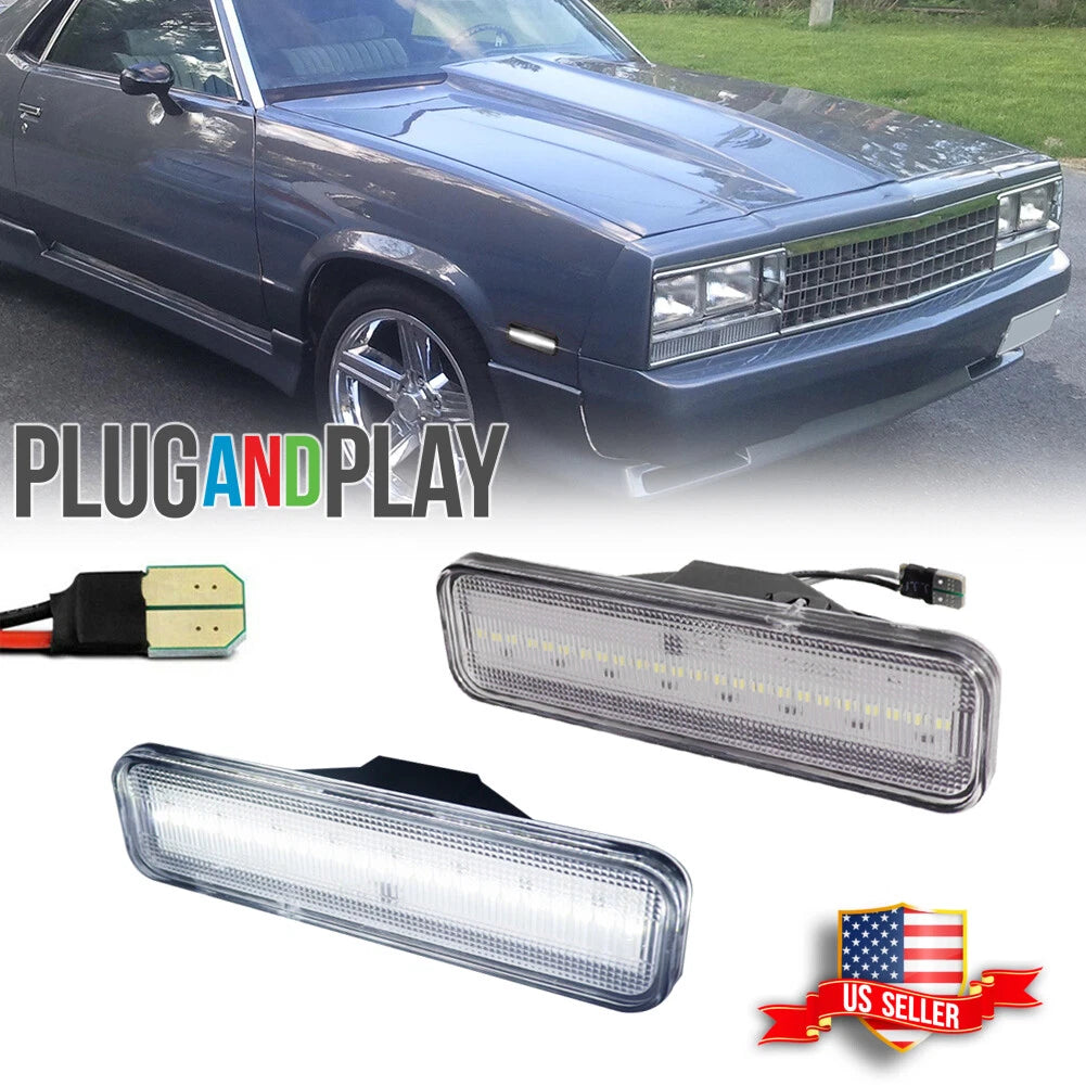 Clear White LED Front Bumper Side Marker Lights for El Camino & Caballero (1982–1987)