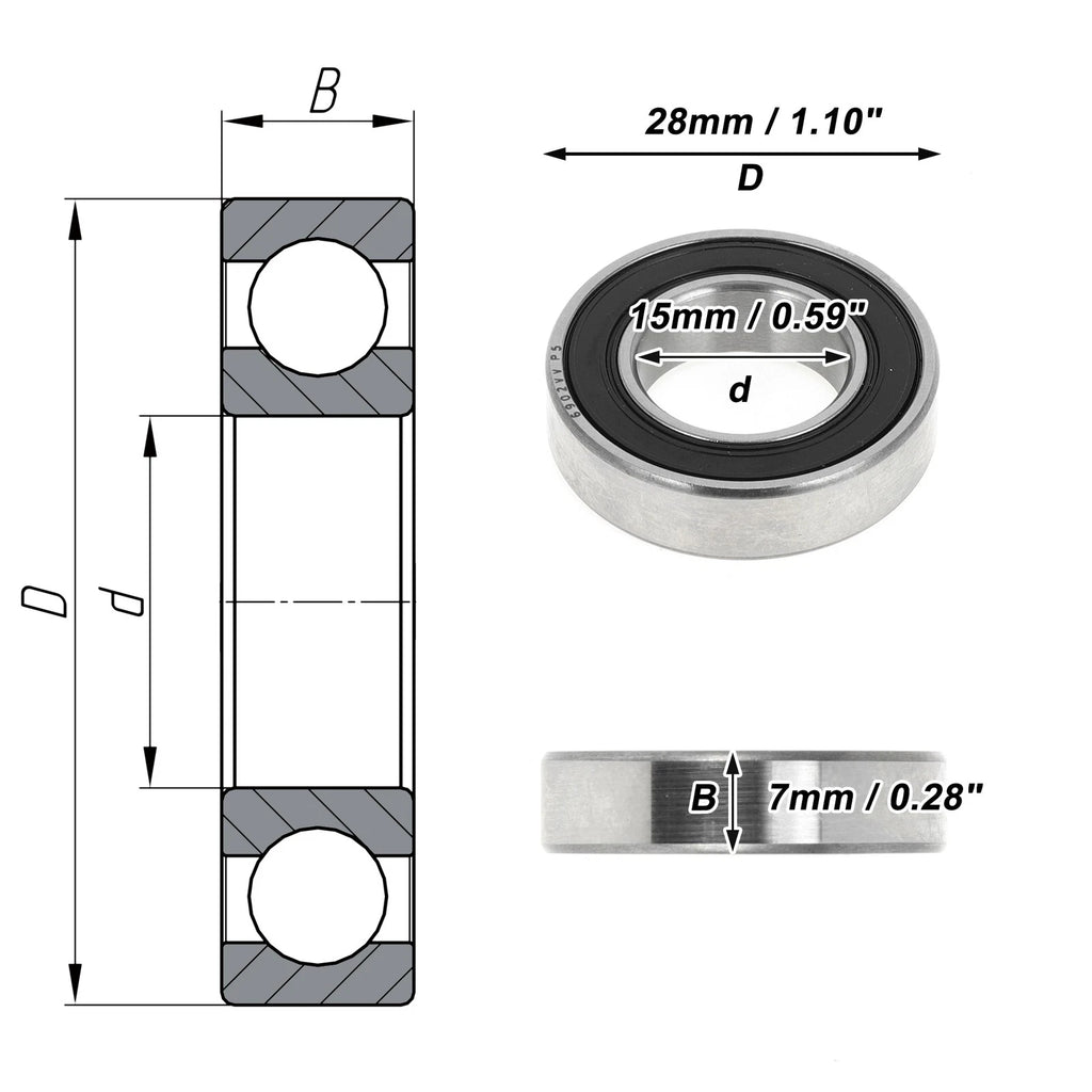 6902VV Deep Groove Ball Bearing for Scooter Skateboard Wheel (15x28x7mm)