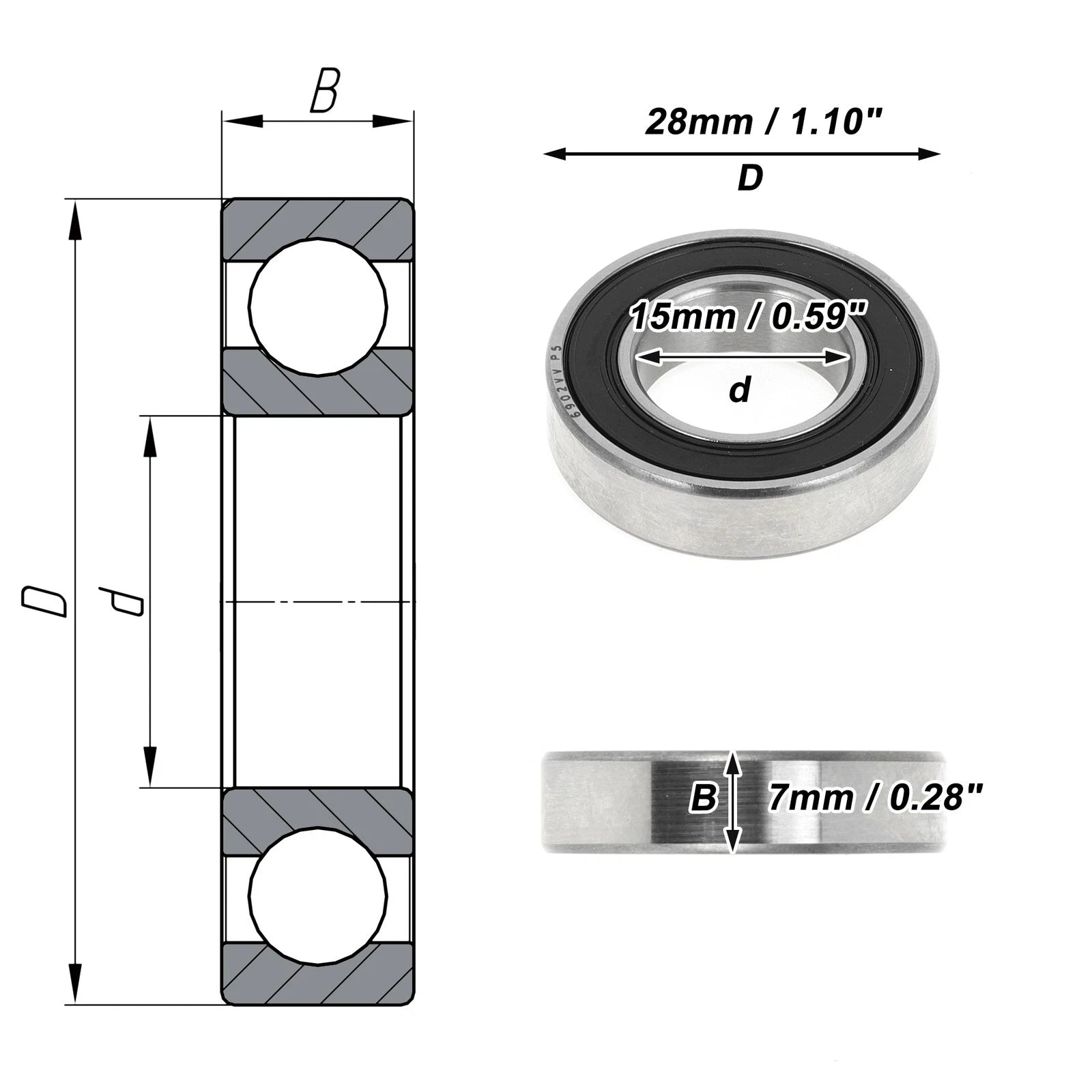 6902VV Deep Groove Ball Bearing for Scooter Skateboard Wheel (15x28x7mm)
