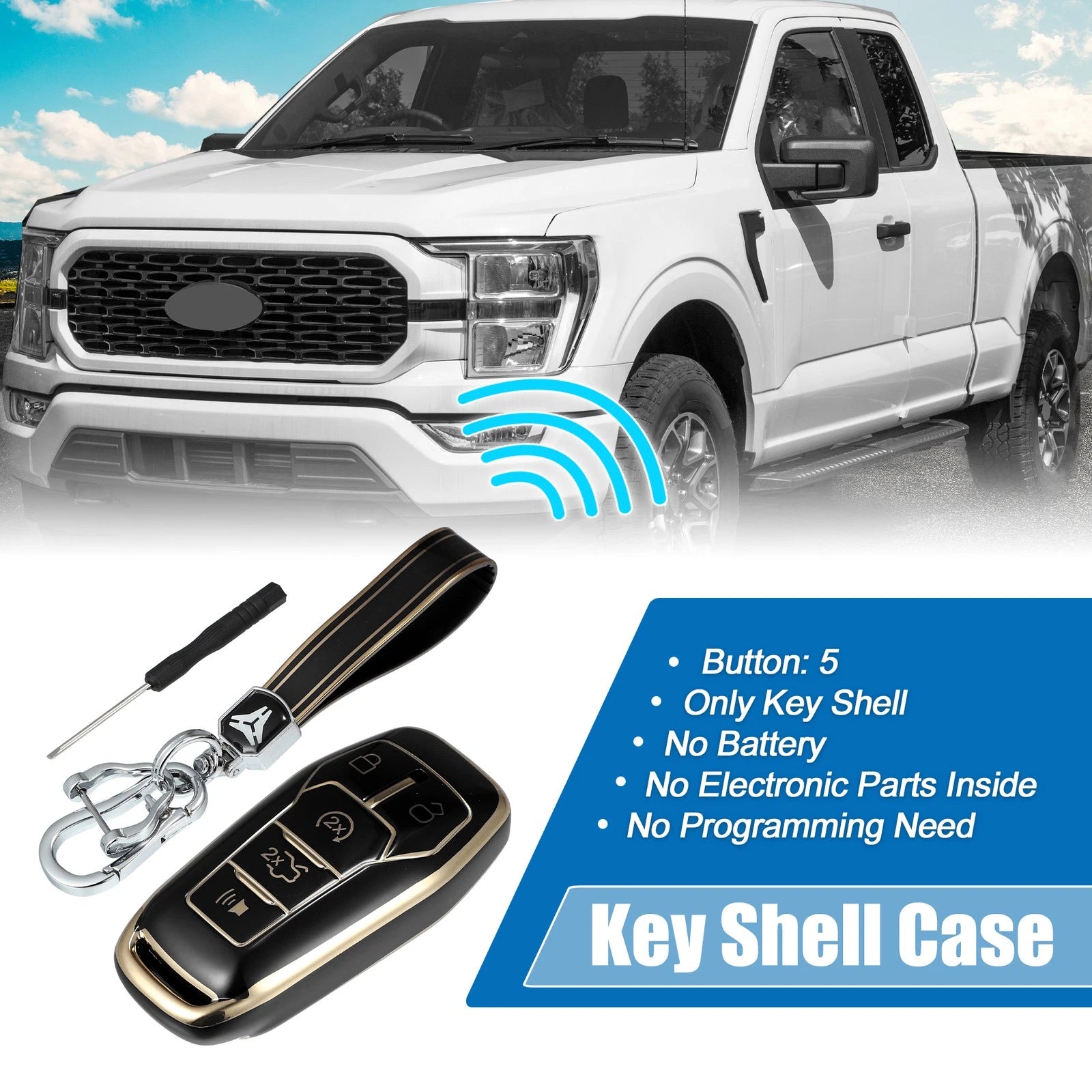 TPU Remote Key Fob Case Cover 5 Button for Ford Fusion F150 (2013–2020)