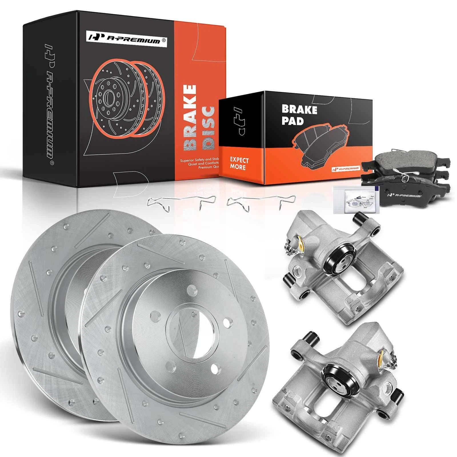8x Rear Drilled Brake Rotors & Pads for Ford Focus (2012–2018)