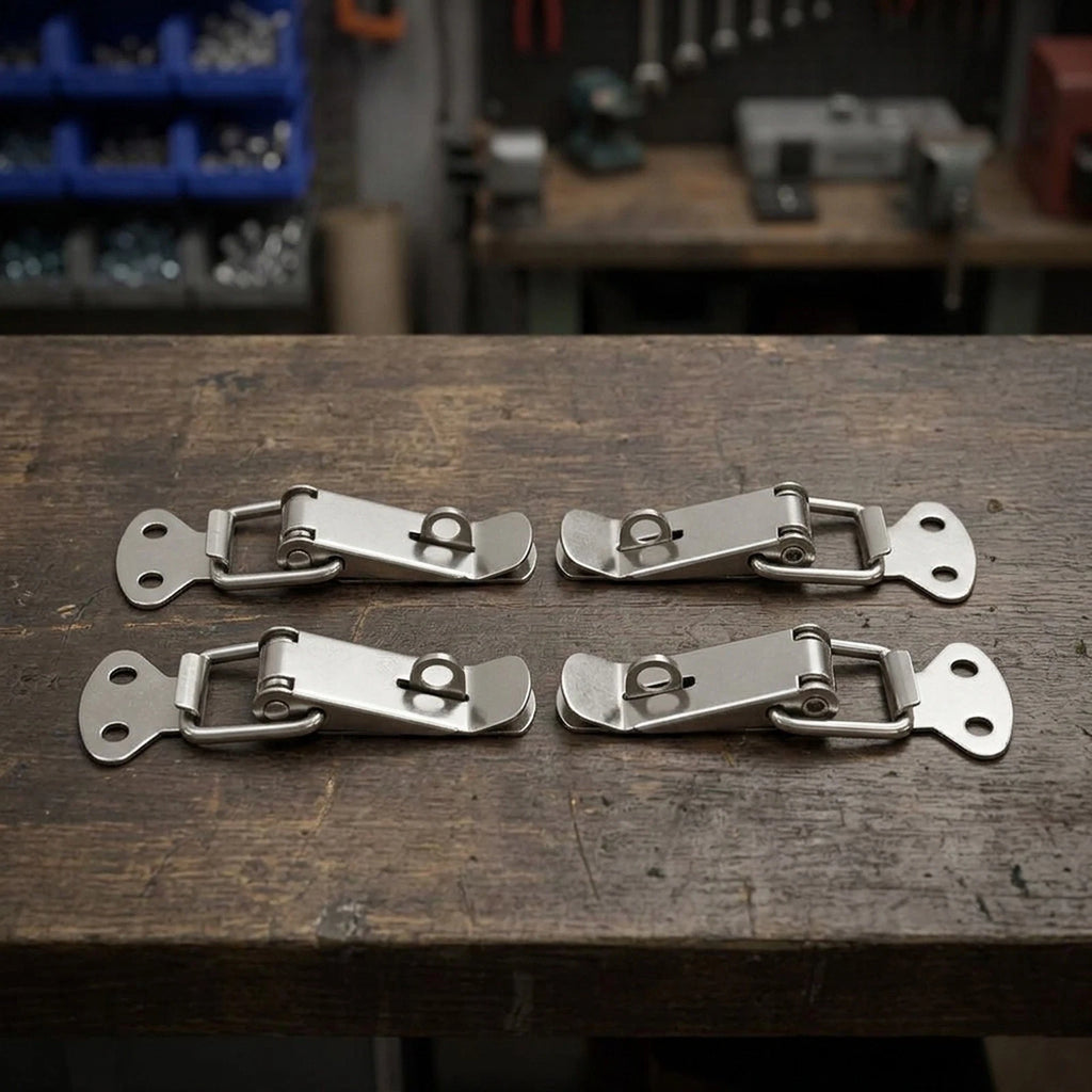 Set of 4 Spring Loaded Clamp Clips for Boxes (Stainless Steel)
