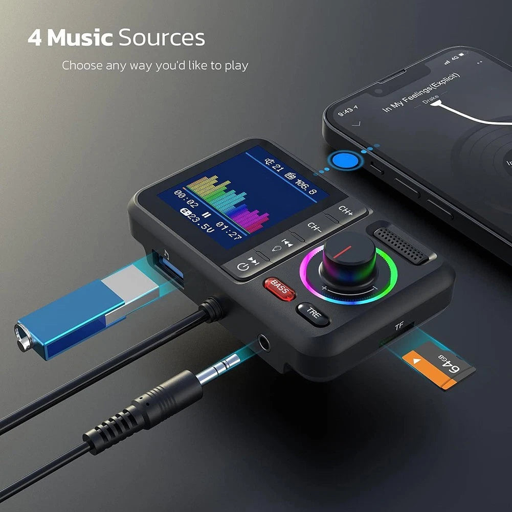 FM Transmitter Handsfree Car Music Player with Large Color Display for
