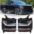 Set of 2 Headlight Assemblies for Chevy Silverado 1500 (2016–2018) HID LED DRL