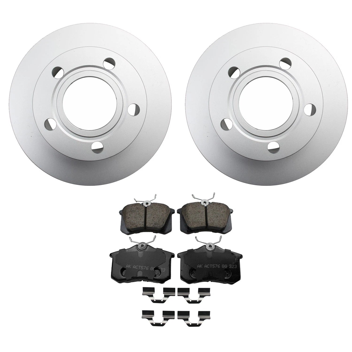 Set of 4 Hella Rear Rotors & Akebono EURO Ceramic Brake Pads for A6, Passat