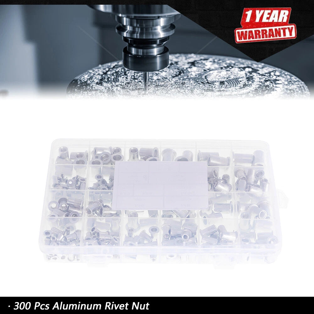 300-Pack Rivet Nut Kit for Metric M3-M8 & SAE 6-32 to 1/4-20