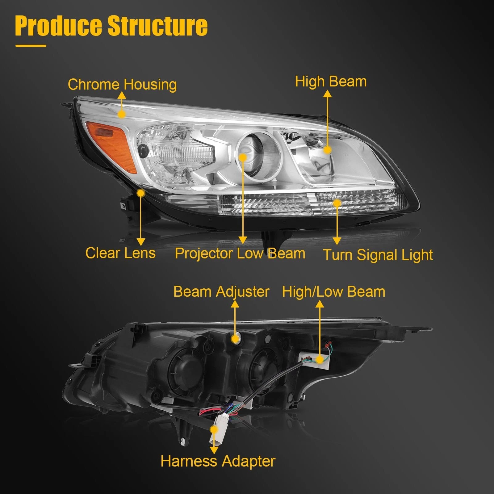Set of 2 Chrome Headlights with Bulbs for Chevy Malibu (2013–2016)