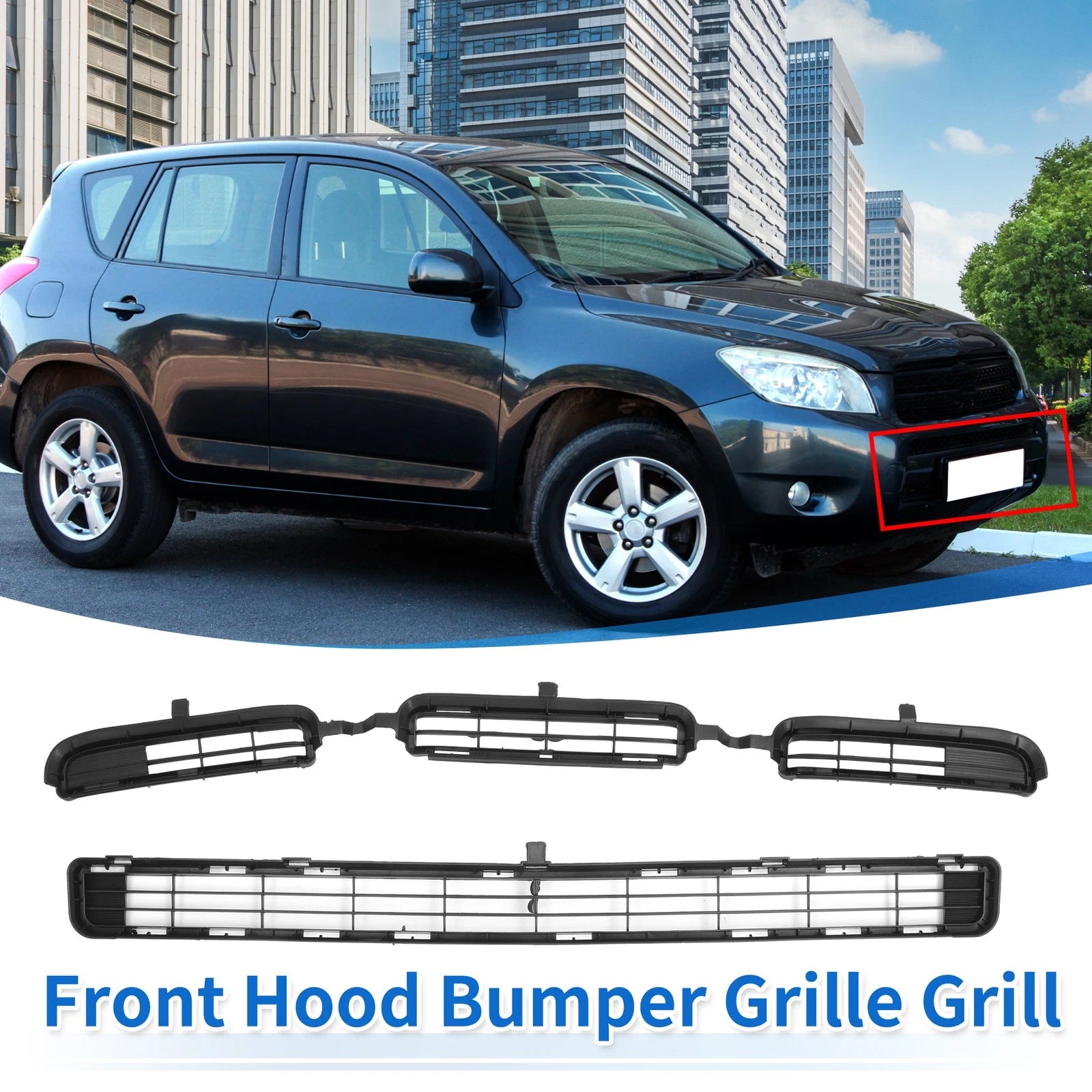 2X Front Lower Hood Bumper Grille for Toyota RAV4 (2006–2008) Black