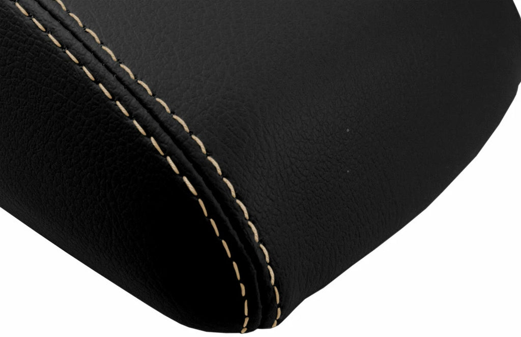 Leather Console Lid Armrest Cover for Ford Focus (2012–2018) Black Beige Stitch