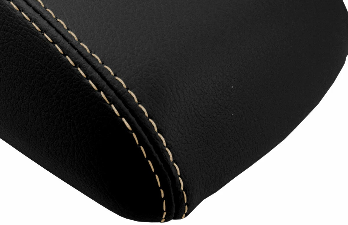 Leather Console Lid Armrest Cover for Ford Focus (2012–2018) Black Beige Stitch