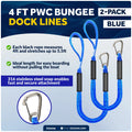 Set of 2 Bungee Dock Lines for Boats with 316 Stainless Steel Clips (4 ft)