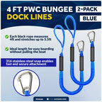 Set of 2 Bungee Dock Lines for Boats with 316 Stainless Steel Clips (4 ft)