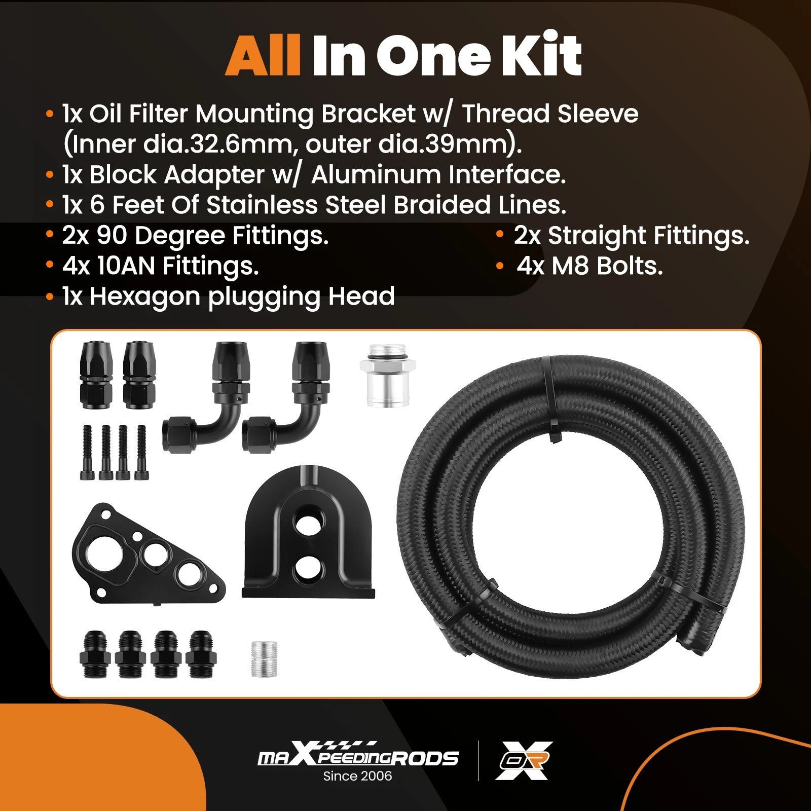 Oil Filter Relocation Kit for Ford Mustang GT F150 (1996-2010) Black