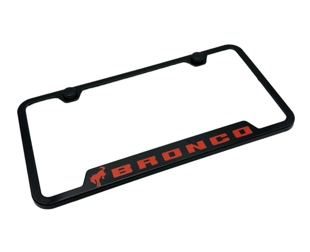 License Plate Frame Black Notched with Bronco Emblem for Ford Bronco (2021–2024)