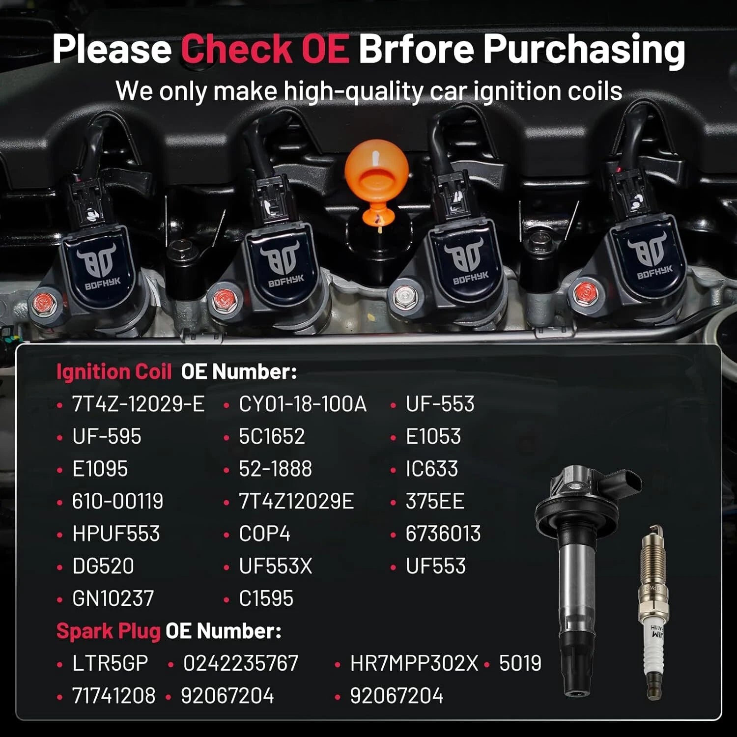 Set of 6 Ignition Coils & Spark Plugs for Ford Edge (2007–2012)