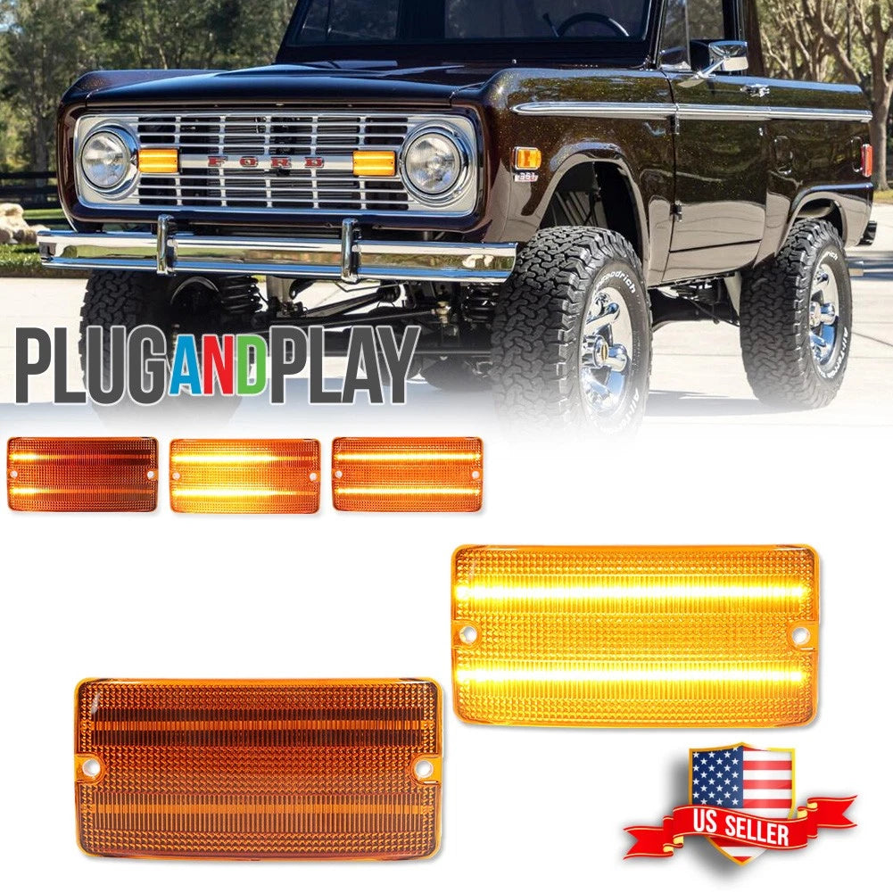 2X Amber Lens Switchback LED Parking Turn Signal Light for Ford Bronco (1969–1977)